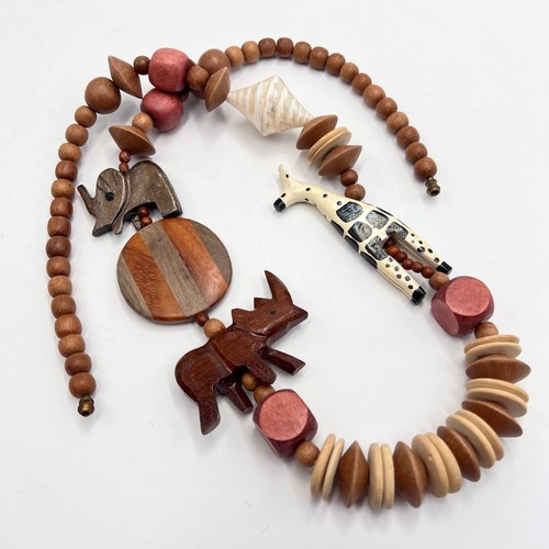 Collier perles bois africain - perles,