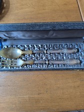 Superbe Couvert à Salade Ancien Argent Massif Fourré Style Louis XV Avec Écrin 