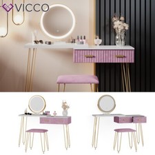 Coiffeuse Table de maquillage Zoey blanc rose Miroir LED Tabouret design Vicco