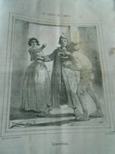 Litho 1849 - La Guerre des Femmes Coup de poing à son mari Intervention