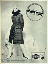 publicité Advertising  1122  1965   Henry Ours  manteau doudoune Rhovyl Hop  ski