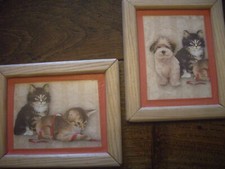 2 petits cadres déco fait main chien-chiot chat-chaton très mignons à offrir !!!