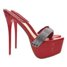 Mule Fait à la Main Rouge avec Strass Et Talon Aiguille 17.5 CM - KH105 Rouge