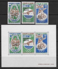 DAHOMEY , 1972 OLYMPICS ,  GOLD MEDAL WINNERS , S/S & SET OF 3 O.P. . PERF , MNH