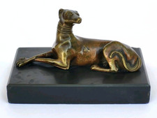 SUPERBE ancienne SCULPTURE CHIEN LEVRIER en BRONZE XIXe sur socle en marbre noir