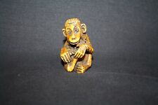 WOOD NETSUKE MONKEY TICKLING HIS FEET