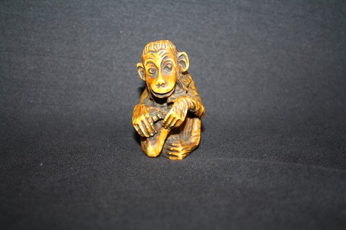 Wood netsuke monkey - netsuke,