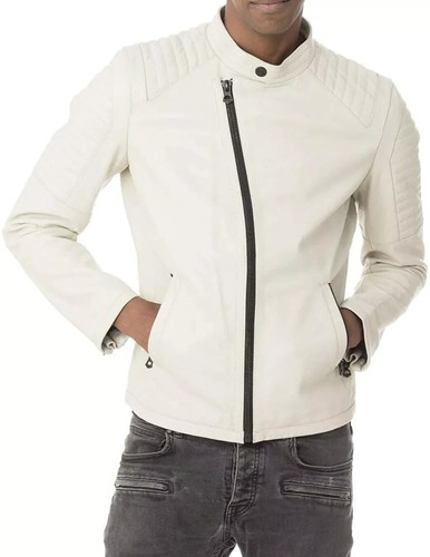 Blouson cuir agneau blanc - cuir,