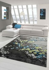 Designer Tapis contemporain tapis du salon motif floral gris turquoise vert et .