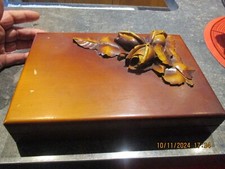 Ancienne Boite en Bois Aux Fleurs de Rose Sculptées à Courrier Papier d'écriture