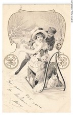 CG-BFP3-1140-ANIMAUX - Un cochons en luge - Un homme - Une fille TRAINEAU ART