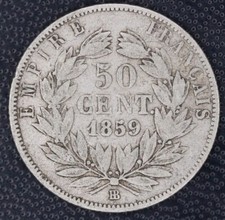 FRANCE NAPOLEON III 50 CENTIMES 1859 BB ARGENT