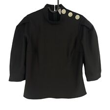 RRP 180 € Ba&Sh Femme Blouse Noire À Col Montant À Manches Courtes Taille 1 / S