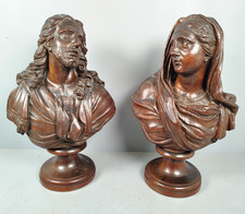 VIERGE MARIE ET JESUS CHRIST Sculpture Sur Bois ANTIQUE 17e / 18e Religion D5