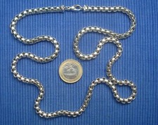 B32 Très Belle Chaine Collier Sautoir Métal Argenté Chromé Pierre Lang 70cm