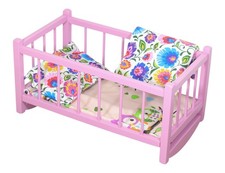 Berceau bois rose poupée + matelas & linge folklorique