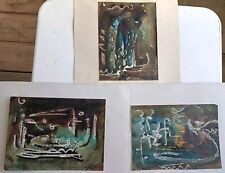 3 PETITES PEINTURES MODERNE ART ABSTRAIT SIGNÉE HASSAN ? ALALOUI ? 1978  13x17CM