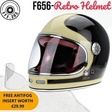 VIPER F656 CASQUE MOTO INTÉGRAL EN FIBRE DE VERRE CASQUE MOTO RÉTRO NOIR CRÈM