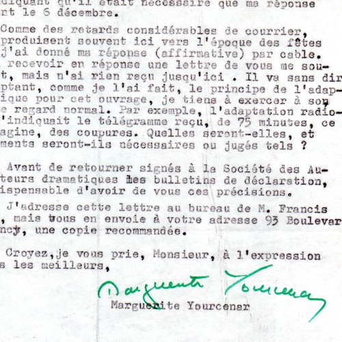Yourcenar lettre tapuscrite - lettre,