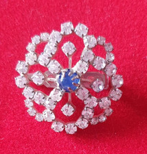 BROCHE VINTAGE - ARGENTE STRASS BLEU