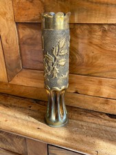 Ancienne douille d'obus  de 14 18 sculpté, art des poilus décor floral