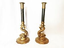 ANCIENNE PAIRE DE BOUGEOIRS " DAUPHINS " EN BRONZE