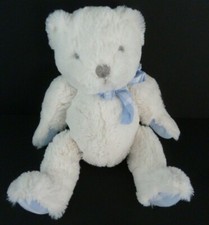 88/1. DOUDOU PELUCHE JACADI OURS BLANC BLEU ECHARPE CARREAUX 29cm ETAT NEUF* 