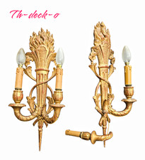 GRANDE PAIRE APPLIQUES FLAMBEAUX BOIS STUC DORE XIXEME SCONCES WOOD LOUIS XVI