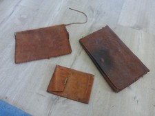 lot ancienne maroquinerie cuir porte monnaie sac pochette decoré vintage