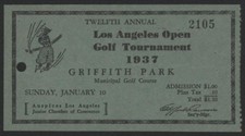 1937 Los Angeles Open Golf Tournament Ticket Stub