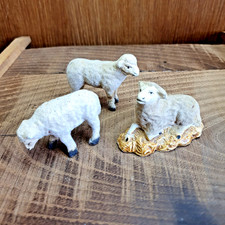 Crèche Santon Devineau Lot 3 Moutons Floqués Pattes Bois - H 4,5 cm- L 6,5 cm