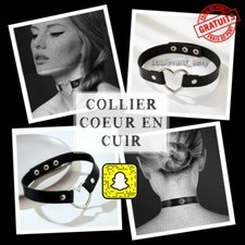 ★ TOUR/RAS DE COU BDSM ★ COLLIER SEXY EN CUIR NOIR ★ SM CŒUR MÉTAL ARGENTÉ ★