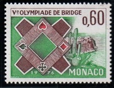 :-( MONACO 1976 YT N°1052 NEUF*" Ve olympiade de bridge de Monte-Carlo Table de
