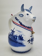 Superbe pichet vache en faïence de Delft avec décor hollandais bleu cobalt