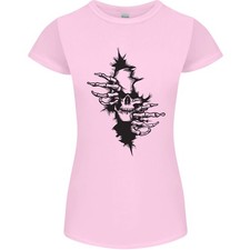 Un Crâne D'Une Chemise Déchirée Gothique Goth Biker Femme Coupe Petite T-Shirt