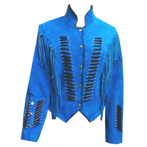 Hommes bleu suède cuir veste - bleu,