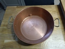 Bassine à confiture en cuivre avec poignées en laiton des années 1950, poids 1.3