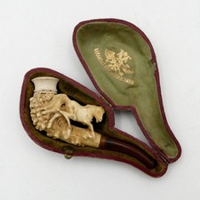 Pipe en écume de mer, « Cheval au galop» dans son écrin, XIXe Siècle, ancienne.