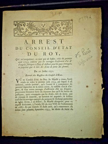 Arret 1751 louis - 1751, xv