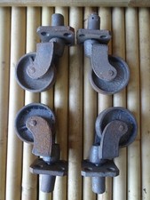 x4 anciennes roulettes de meuble en métal fonte design loft usine indus vintage