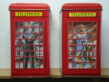 Jolie Boîte Métal Tirelire Cabine Téléphonique Anglaise - Lot de 2 - 8x8x14 cm
