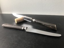 Vintage 1930 Paire Ancien Couteaux Manche Ébène Bois Précieux Art Déco Service