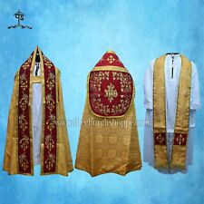 Jaune Cope & Stole Ensemble Avec Ihs Broderie, Cape Pluvial, Chape, Loin Fronte
