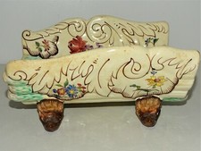 ANCIEN EGOUTTOIR A ASPERGES en BARBOTINE ANCIENNE décor de fleurs déco table