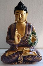 Sculpture De Bouddha En Bois Massif Noix Indien Ou Suar 24X12X32H Violet Et Or
