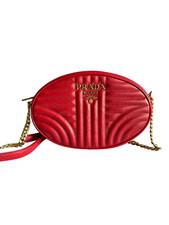 Prada Oval Diagramme Logo Crossbody Bag Red, Pre - Owned, Perfect Condition