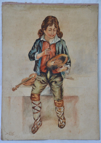 Aquarelle ancienne enfant - aquarelle,