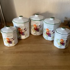 Serie De 5 Pots A Épices Parfait État Décor Fleurs Fruits 