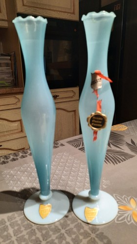 Paire vases opaline bleue - opaline,