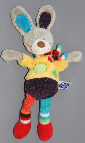 Doudou lapin gris colore - lapin,